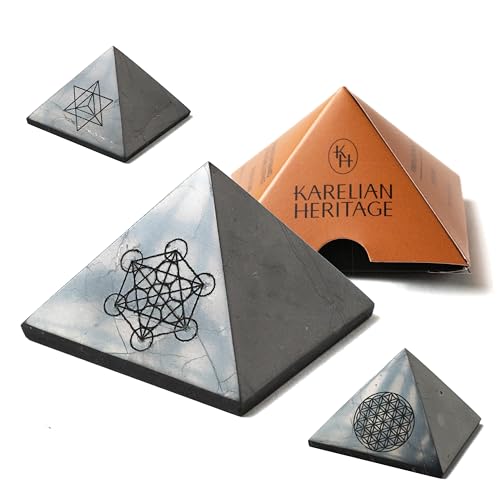 Pyramide en shungite de 5 cm avec gravure cube de Métatron pour la protection - 2