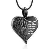 Rstnxnnl Collana con urna a forma di cuore per cremazione, collana con urna ad ala per ceneri, ciondolo commemorativo da conservare per donne e uomini, regalo con kit imbuto e borsa, H0.79" * W0.79