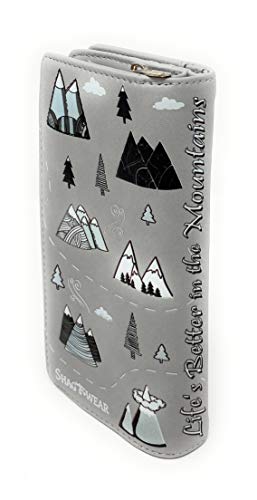 Shag Wear Life is Better in the Mountains Large Wallet for Women and Teen Girls Vegan Faux Leather Grey 7"2