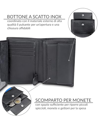 Travando Portafoglio Uomo Roma Con Protezione Rfid - Porta Carte Di Credito Con Portamonete In Formato Verticale (Nero) - 4