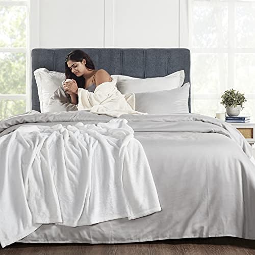 Penguin Home Solid Flannel Throw BlanketsSet of 2Colour - Cream & Silver Super Soft Lightweight Luxury Plush Dual Sided Warm Bedroom Throws For Sofa, Couch, Travel, Kids Size - 120 X 150 cm