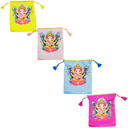 Sacs Potli en tissu à cordon de serrage brodé motif Ganesh - 3