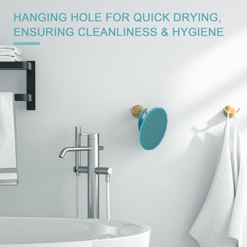 Image of Silicone Body Scrubber 2 Pack, BEAUTAIL Shower Bath Wash Brush, Gentle Exfoliating Scrub Cleansing Loofah for Women Men Baby Sensitive Skin, Easy to Clean, Lather Nicely, More Hygienic, Black+Cyan