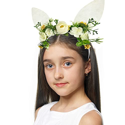 Bnikion Easter Floral Bunny Ears Headband Spring Woodland Flower Fairy Rabbit Hairband Wedding Party Birthday Supply #TOP1