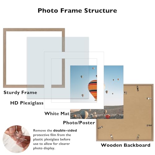 Image of JCJMY 20x20 Picture Frame Rustic Brown with 16x16 Mat, Display Photo 16x16 with Mat or 20 x 20 Without Mat, Wall Hanging Large 20x20 Poster Frame with Shatter Resistant Plexiglass, Rustic Brown
