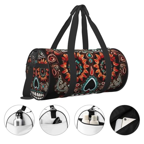 Travel Duffel Bag Lightweight Carry On Weekender Overnight Bags Sugar Skulls Day of the Dead Sports Tote Gym Backpack with Adjustable Strap Hospital Bags Foldable Luggage Bag for Women Men3