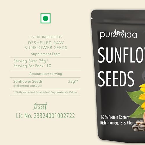 Image of Purevida Sunflower Seeds 200gm | Nutrient-Rich Superfood for Heart & Skin Health | High in Vitamins, Minerals & Healthy Fats | Natural, Gluten-Free | Perfect for Snacking, Salads, Baking & Smoothies