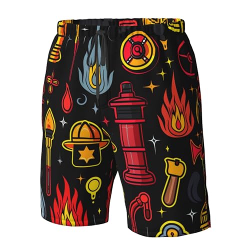 Men's Quick Dry Swim Shorts Firemen Fire Fighting Equipment Tools Pattern Beach Trunks with Pockets4