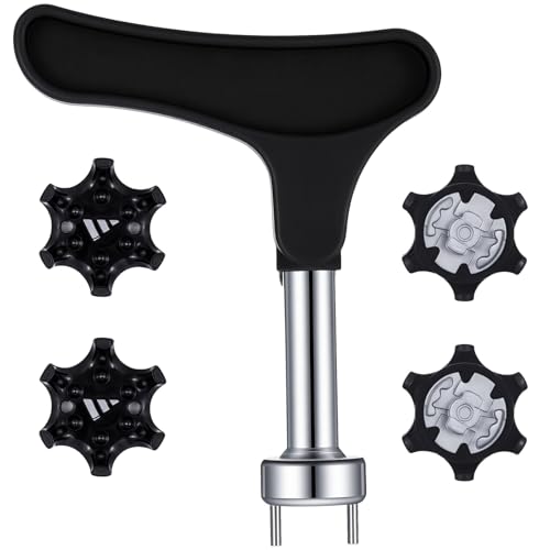 Sibba Universal Golf Shoe Spike Wrench Tool Compact Zinc Alloy Cleat Removal Tool with 4 Replacement Golfs Spikes Durable Two-Pin Design for Easy Golf Shoe Spike Repair & Replacement (Black)