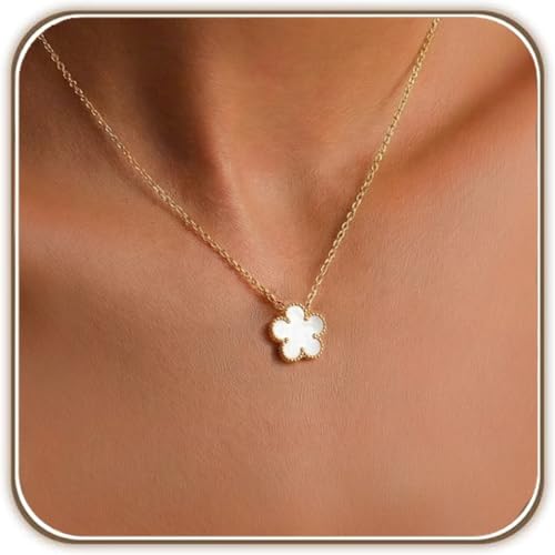 Image of Billet-doux 14k Gold-Plated Clover Necklace for Women, Sparkling Four-Leaf Shiny Clover Pendant with Dazzling Pave CZ Halo, Adjustable Size, Trendy Jewelry Gifts Perfect for Her