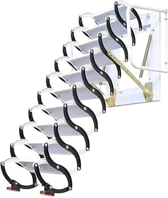 Concertina Loft Ladder Alloy Attic Access Ladder Pull Down Attic Ladder Non-Slip Steps Attic Stairs Indoor and Outdoor Telescoping Ladder Folding Ladder,2.7