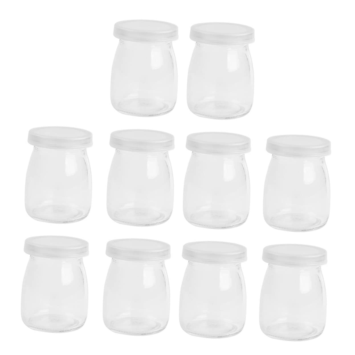 MAGICLULU 10 Stück Große Glasflaschen mit Deckel 200ml aus Glas und Pe Wiederverwendbar Hitze und Kältebeständig für Saft Milch und Pudding