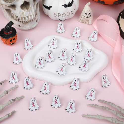 Image of 60Pcs Breast Cancer Awareness Lapel Pins Pink Ribbon Ghost Accessories | vital cause! SANNIX 60-piece alloy pins combine Halloween fun with Breast Cancer Awareness. Durable.