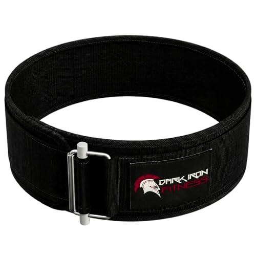 Dark Iron Fitness MED Self-Locking Weight Lifting Belt for Powerlifting Squats Premium Gym Core & Back Support Weightlifting Training Equipment