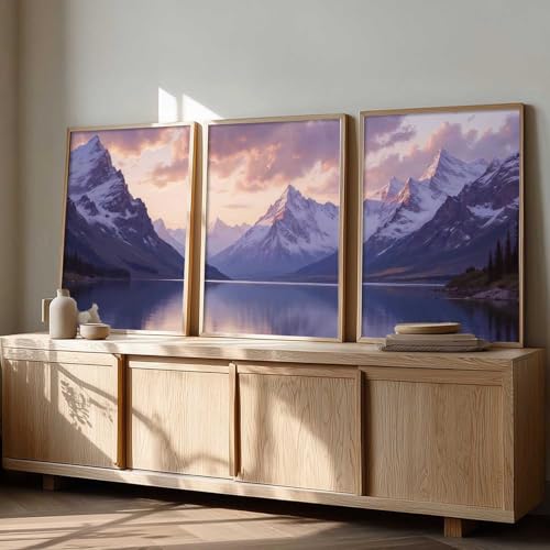 Image of kotart Big Aesthetic Mountains View Wall Art Paintings | Lake View Framed Painting | Nature Art Vastu Frames for Living Room Bedroom Wall Decor Set Of 3 (19X25 inch)