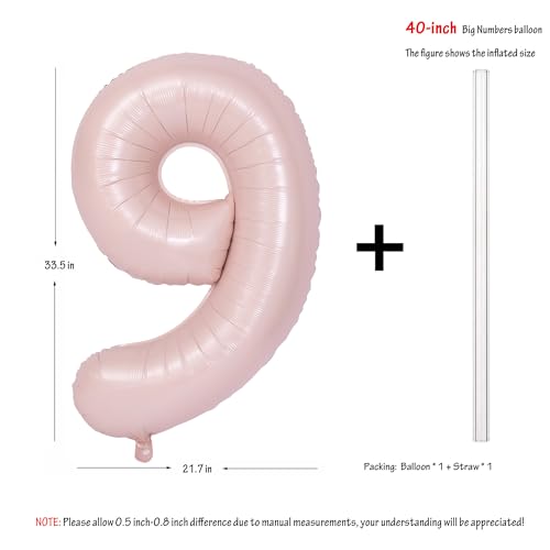 Image of 40 In Matte Pink Birthday Number Balloons 9 Helium Foil Mylar Balloon | Birthday Party Decorations Suitable For Boys' And Girls' Birthday Parties Anniversary celebration