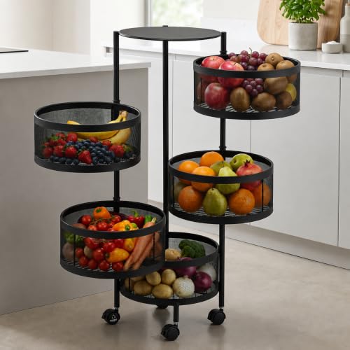 Image of HomeWiz Round Kitchen Rack 5- Layer | Lifetime Usage Heavy Duty Steel Trolley | Kitchen Storage | Onion Potato Rack for Kitchen | Multipurpose Storage Rack for Fruits & Vegetables | Rust-Free Forever