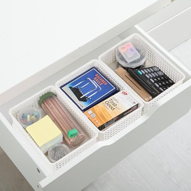 6-Pack Small Stacking Baskets, Plastic White Storage Baskets Trays