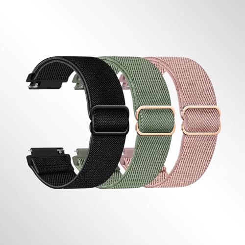 3 Pack Compatible with 20mm 22mm Watch Bands Quick Release Replacement Wristband, Adjustable Stretchy Nylon Solo Loop Straps Fabric Braided Sport Elastic Bands for Men Women (Black + cactus + rose pink,20mm)