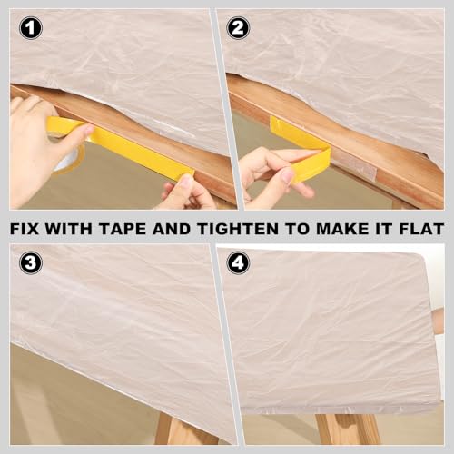 Image of Boao 12 Plastic Elastic Fitted Tablecloths, 8 Ft, 96 x 30 Inch, Clear