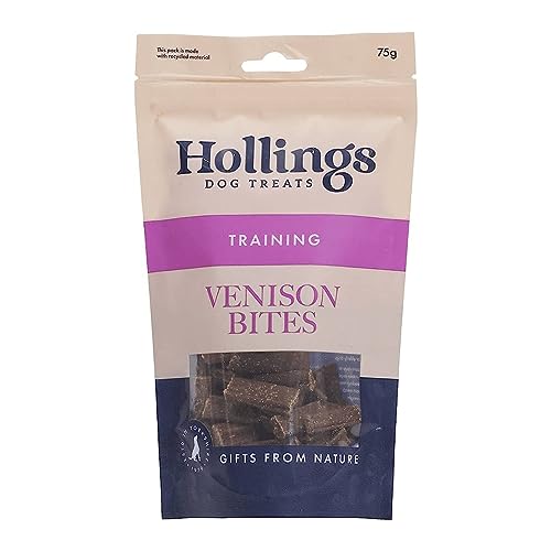 Hollings Venison Bites Dog Training Treats Delicious Venison Treats for Adult Dogs High in Protein & Made with 100% Natural Ingredients (75g)