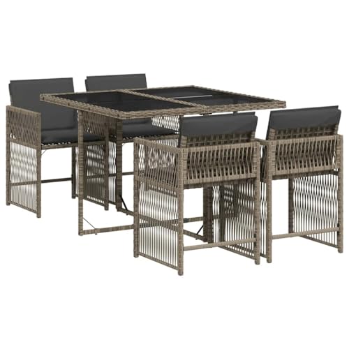 vidaXL Ensemble à Manger de Jardin avec Coussins 5 pcs, Table et Chaises à Dossier Rabattable, Meubles d'Extérieur Patio Terrasse, Moderne, Gris Résine...