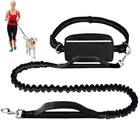 Freihändige Hundeleine mit Bauchgurt,Freihändig Laufleine für Hunde,Joggingleine Hunde,Freihändig Hundeleine mit Bauchgurt,Abnehmbare Hüfttasche,Dual Griffe für Joggen Wandern Lauf
