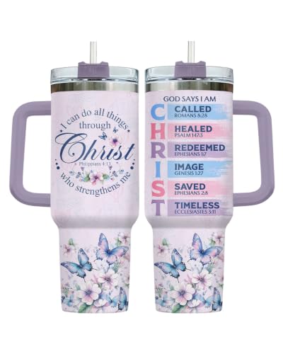 34HD Christian Philippians 40 oz Tumbler with Handle, Faith Gift
