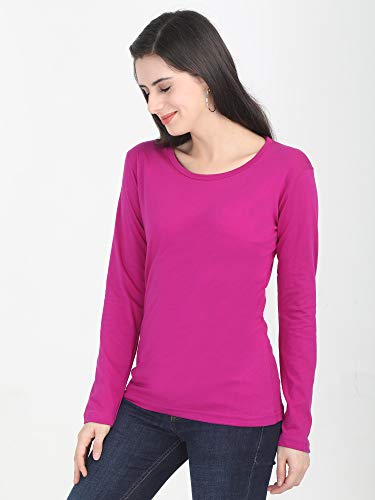 Image of FLEXIMAA Women's Cotton Plain Round Neck Full Sleeve T-Shirt