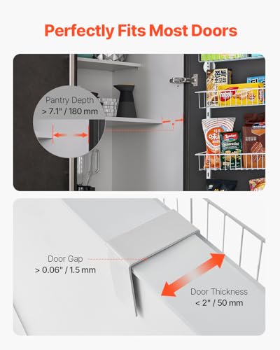 VEVOR Over the Door Pantry Organizer, 6-Tier Pantry Organization and Storage, Heavy-Duty Steel Hanging Spice Rack, Adjustable Wall Seasoning Shelves, for Home Kitchen Laundry Room Bathroom, White - Image 2