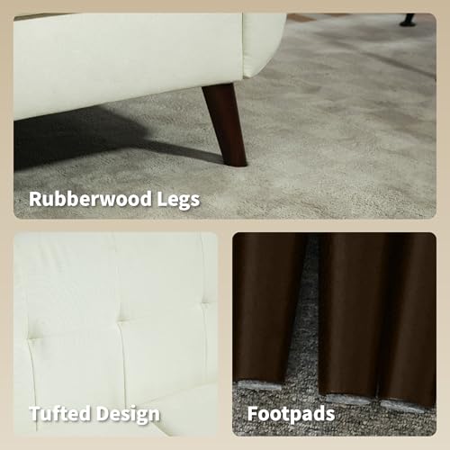 HOMCOM 2 Seater Sofa, Modern Tufted Fabric Couch, Upholstered Loveseat with Wood Legs for Small Space, Living Room, Bedroom, Office, Cream White - Image 6