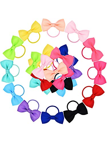 Bememo 50 Pieces Baby Girls Bow Elastic Ties Ponytail Holders Tiny Soft Rubber Bands for Baby Kids (1.8 inch)