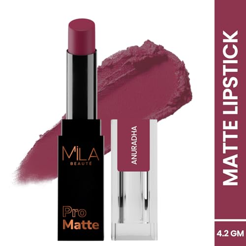 Image of Mila Beaute Pro Matte Lipstick | Highly Pigmented & Long lasting | Semi Matte Finish | Light Weight Lipstick | Single Swipe Application | Luxurious Lip Color | Shade - (Anuradha, 4.2g) (Pack of 2)