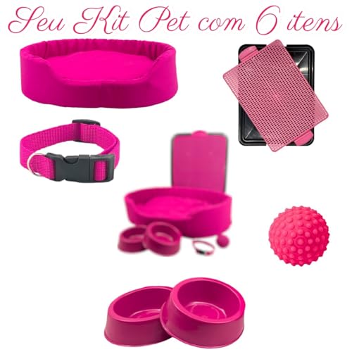 Kit Pet Pequeno Cama Europa Sanitário Comedouro Coleira Bola (Rosa)