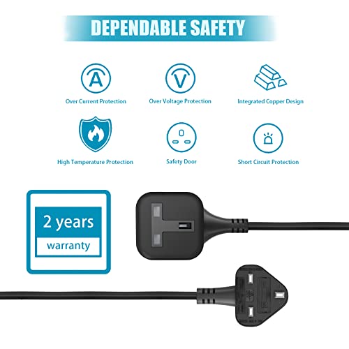 HITRENDS Single Extension Lead 0.3m, 1 Gang Extension Lead UK 3-Pin Plug with Fused (13A 3250W Max), Small Short Extension Cord Sturdy Plug Socket, Black (2-Pack) - Image 3