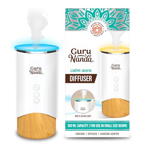 GuruNanda Calm Aura Essential Oil Diffuser, Sleek Modern Corded Electric Aromatherapy Diffuser with Turbo & Mist Modes, Auto Shut-Off Safety, Covers 250 Sq Ft, White, 100 ml