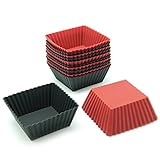 Freshware CB-306RB 12-Pack Silicone Square Reusable Cupcake and Muffin Baking Cup, Black and Red Colors