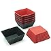 Freshware CB-306RB 12-Pack Silicone Square Reusable Cupcake and Muffin Baking Cup, Black and Red Colors