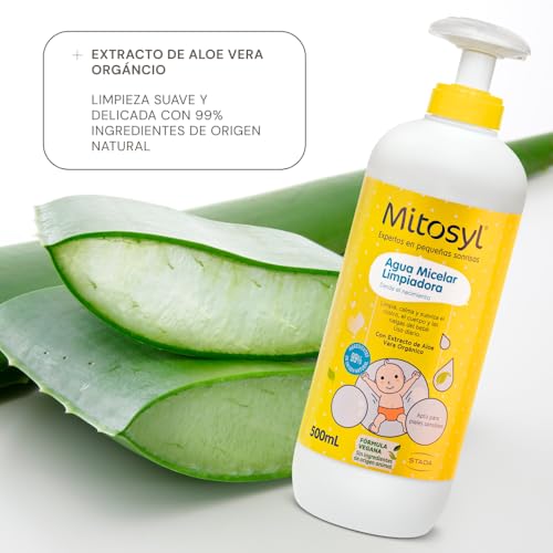 Mitosyl Agua limpiadora sin aclarado - Agua micelar sin enjuague - Limpia, calma y suaviza - Uso diario - Fórmula vegana con extracto de Aloe Vera - 500ml - imagen 4