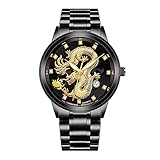 Graceyo Uhren Herren, Luxus Goldener Drache Armbanduhr Herrenuhren Edelstahl Analog Quarzuhr, Geschäft Kleid Armbanduhren, Business Casual Herrenuhr Watch, Bestes Herrengeschenk