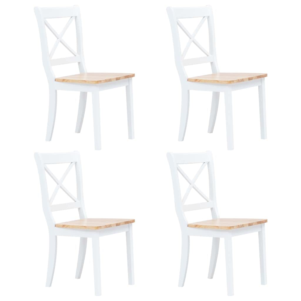 vidaXL Dining Chairs 4 Pcs White and Light Wood Solid Rubber Wood