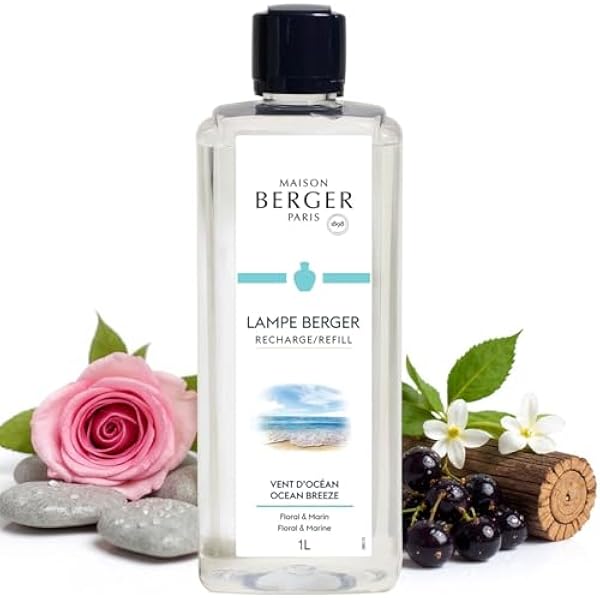 Maison Berger Wkład do lampy Berger Ocean Breeze - gotowy do użycia - Zapach i oczyszczanie - Delikatny, równomierny i długotrwały zapach - 1 l