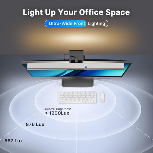Image of Syrinx 16.7 inch Computer Monitor Light Bar with Ambient Backlight, USB Reading LED Lamp, Screen Monitor Lamp, Touch + Gesture Control, Dimmable Desk Light, Eye-Caring, No Screen Glare for (Basic)
