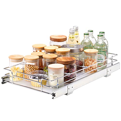 VEVOR 12.5"Wx21"Dx3.5"H Pull Out Cabinet Organizer, Heavy Duty Slide Out Pantry Shelves, Chrome-Plated Steel Roll Out Drawer, Storage for Home Under Sink, 13.5"Wx22"Dx7"H Install Size for Cabinet by VEVOR - Used condition - CA$21.71
