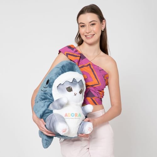 Image of ADORA Stuffed Toy Shark Cat Soft Plush Toy, 50cm, Grey and White Stuffed Animal Plush Toy