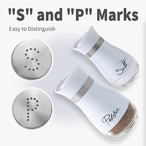 Image of Lonffery Salt and Pepper Shakers Set - Salt Containers for Gifts, Kitchen Decor, Home, RV, Camp, BBQ, 4 oz Farmhouse Spice Dispenser with Glass Bottom, White, Set of 2
