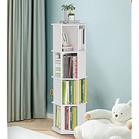 tonchean 4 Tier Rotating Bookshelf Hexagonal, White Wooden Spinning Bookshelf, Free Standing Revolving Bookcase, Narrow Bookcase Corner Book Shelf 360 Display for Living Room Bedroom