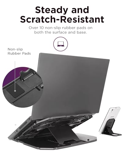 Image of Lenovo Adjustable 2 in 1 Portable, Foldable, Light Weight, Hollow Design to Prevent Heating Tabletop Laptop Stand with Phone Stand - Supports Upto 15 Inch Laptop (GXF0X02619, Black)