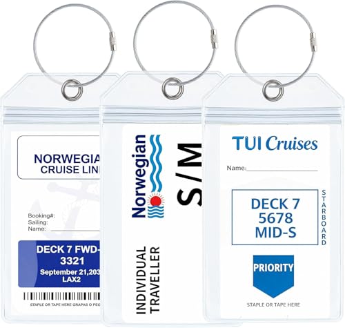 Acual etiqueta de bagagem cruzeiro pack de 3 - identificador de malas impermeável, 19 x 11 cm, etiqueta mala de viagem transparente, acessórios cruzeiro universal para cartões de embarque e barcos