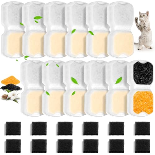 Teokantz Lot de 12 fontaines filtrantes pour chat Giotohun S11, S11-pro, S11-plus, S11-pluspro (modèle) 2,2 l et 3,2 l, fontaine à eau, pour chat, 12 filtres et 12 éponges pour pompe